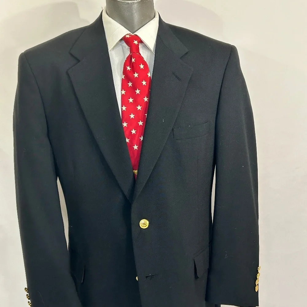 Wimbledon Blazer Sport Coat Size Black Gold‎ Logo Buttons